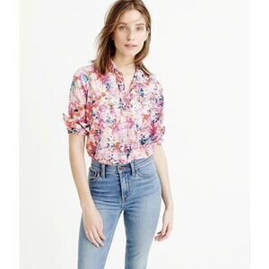 J.CREW Women’s Cotton|Silk Boy Shirt in Brushstroke Marigold-Size 00